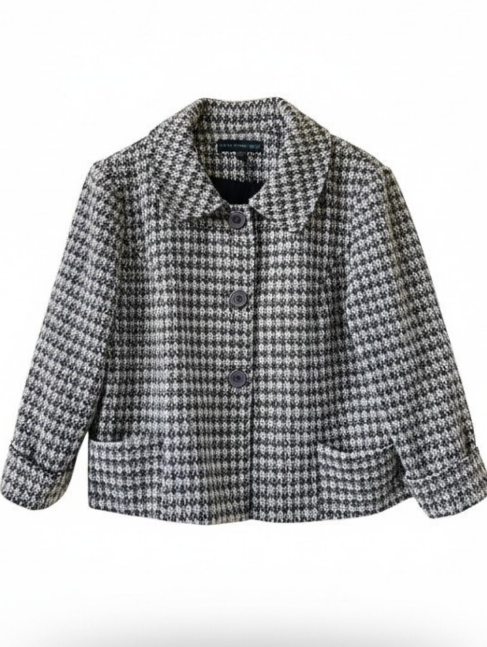 Harve Benard Petite Wool Blend Tweed Cropped Boxy Jacket Ivory & Olive Size PXL
